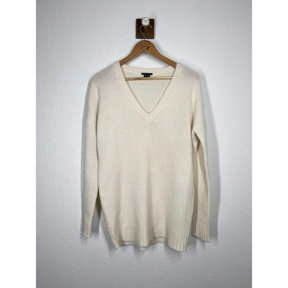 Theory Womens Syrene Cashmere Vneck Sweater Medium M Ivory - Picture 1 of 4